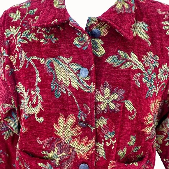 Vintage Decorated Originals Red Tapestry Jacquard Floral Print Jacket -  M - Picture 2 of 8